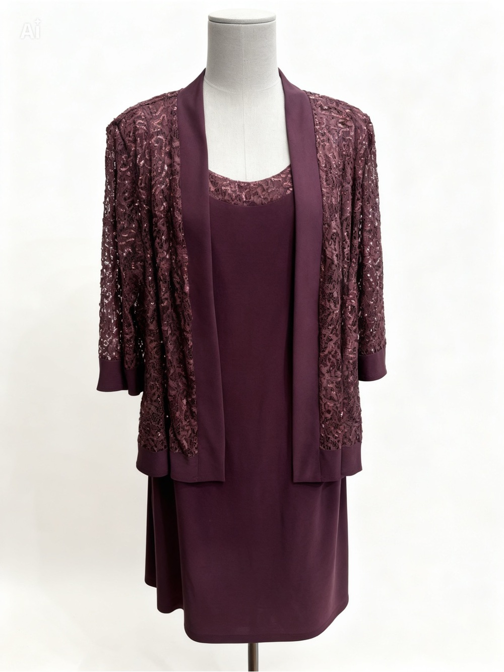 R&M Richards Mauve Sequin Lace Jacket Dress Set